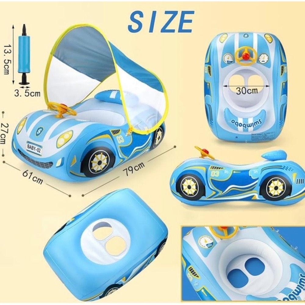 NEW Baby Car 1-4 Yrs Pool Float with Canopy and Steering Wheel UPF 50 - Picture 3 of 12